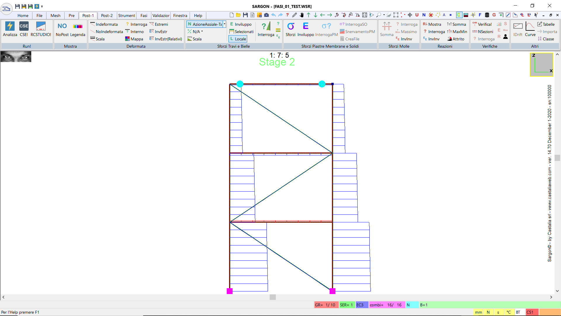 Fase 2. Combinazione con caso 1 e 2. Diagramma di azione assiale. 