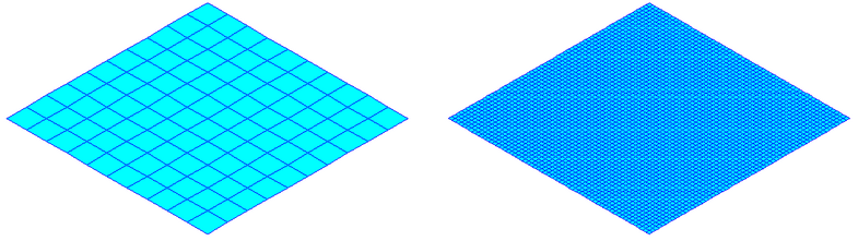 Mesh di 10x10 elementi (a sinistra) e mesh 60x60 (a destra)
