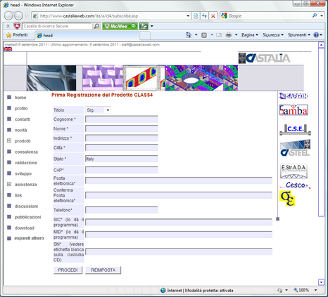 Pagina di registrazione
